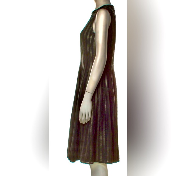 NWT Vakko Sleeveless Leather Stripe A-line Midi Dresss - Picture 2 of 8